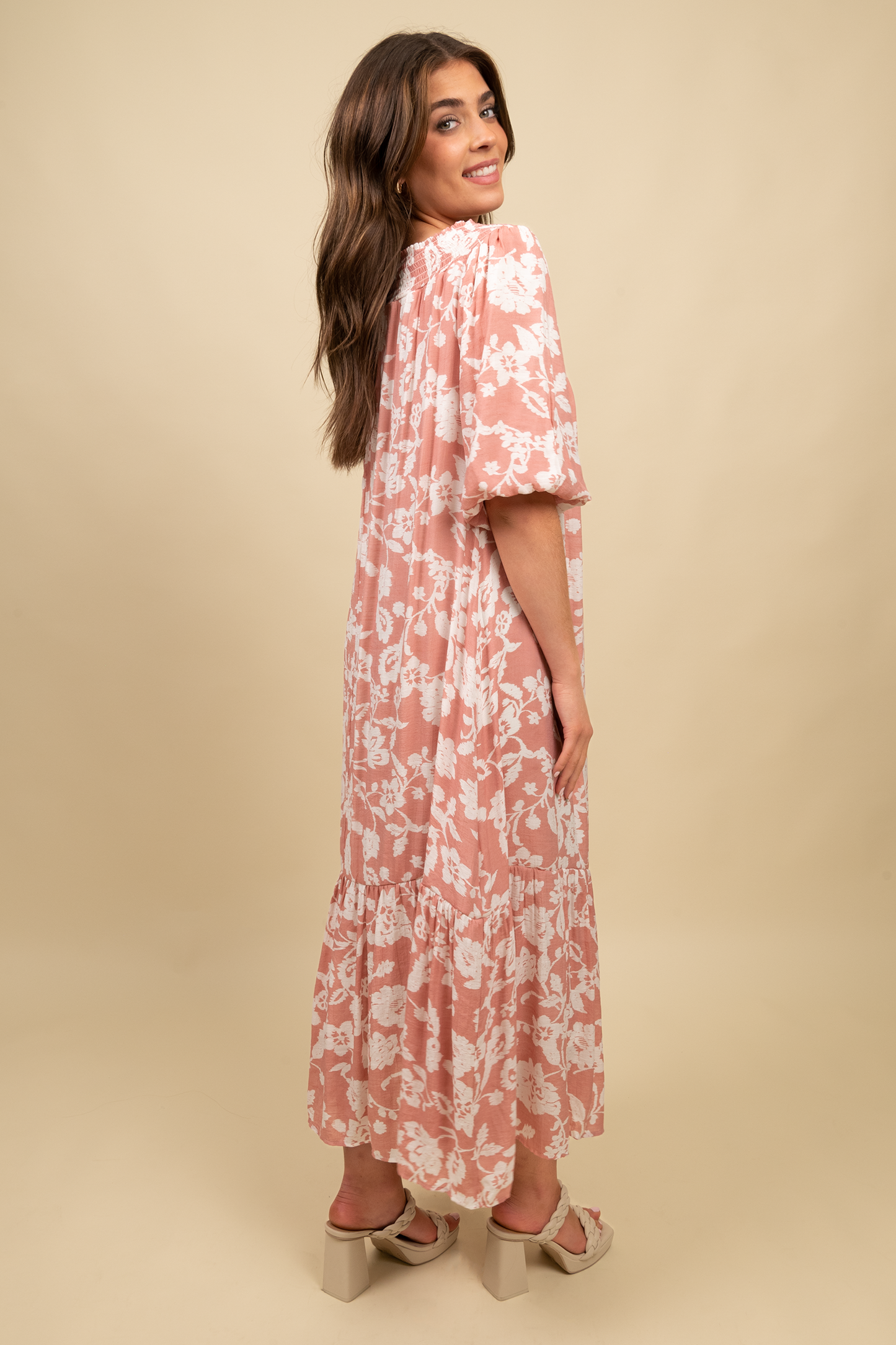 Off The Shoulder Peasant Dress Rose/White