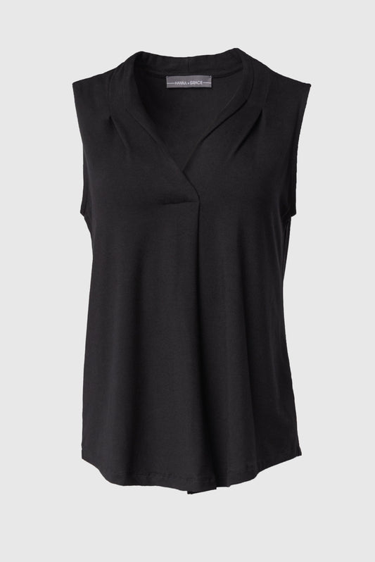 Jasmine Crepe Inverted Pleat Tank Curvy Black