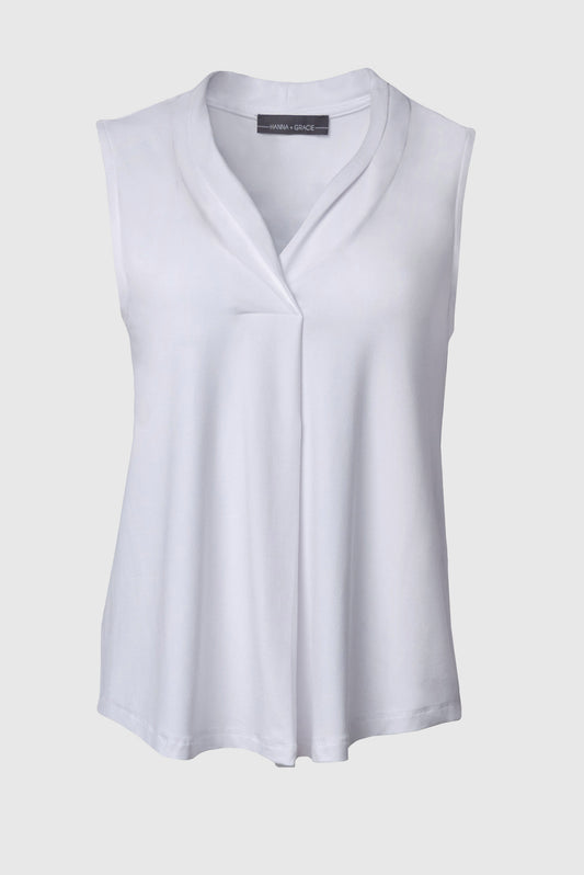 Jasmine Crepe Inverted Pleat Tank Curvy White