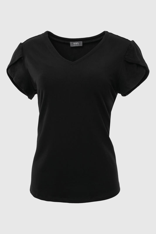 Black Tulip Sleeve Juliana Crepe Top