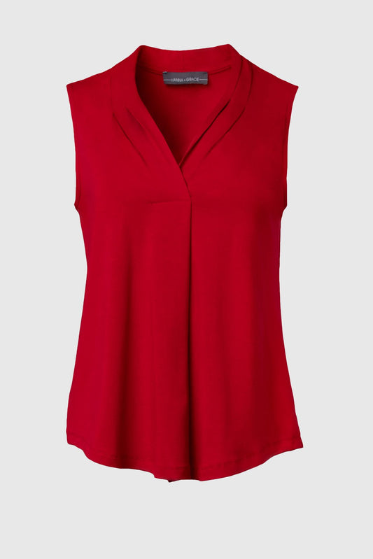 Jasmine Crepe Inverted Pleat Tank Red