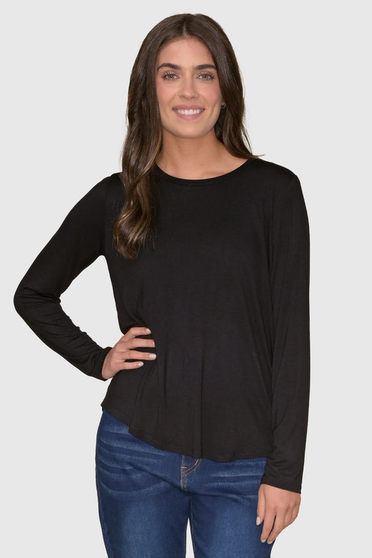 Long Sleeve Crew Neck Top Black