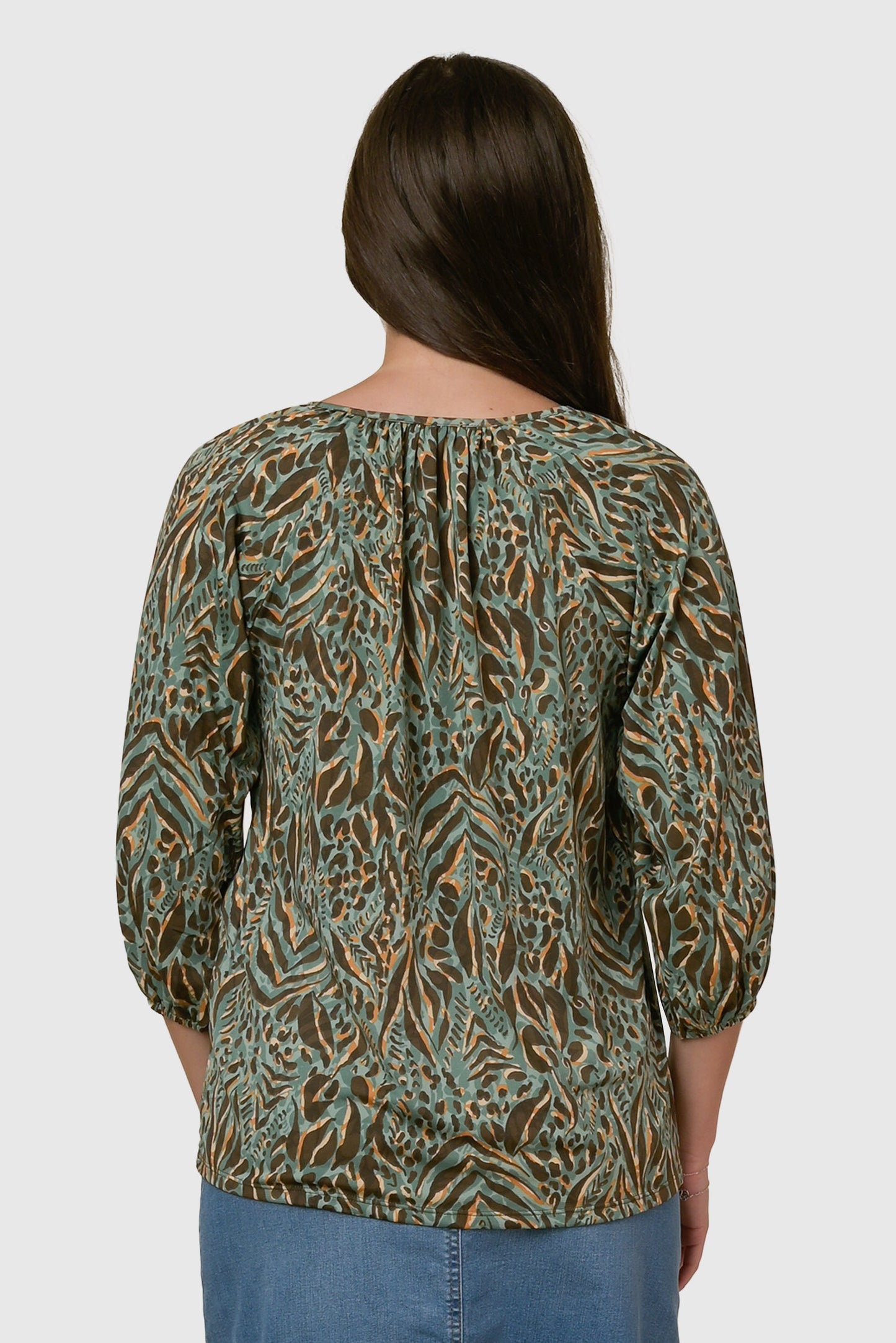 ITY KNIT 3/4 SLEEVE PEASANT TOP- Jade