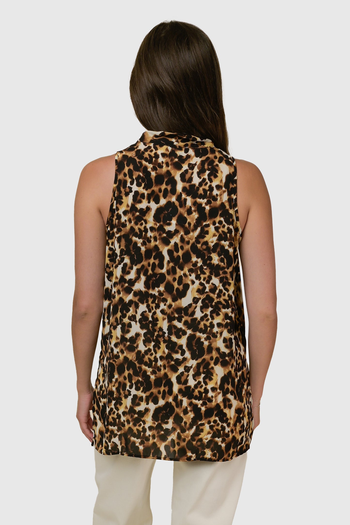 CREPE PRINTED INVERTED PLEAT TANK- Animal Print