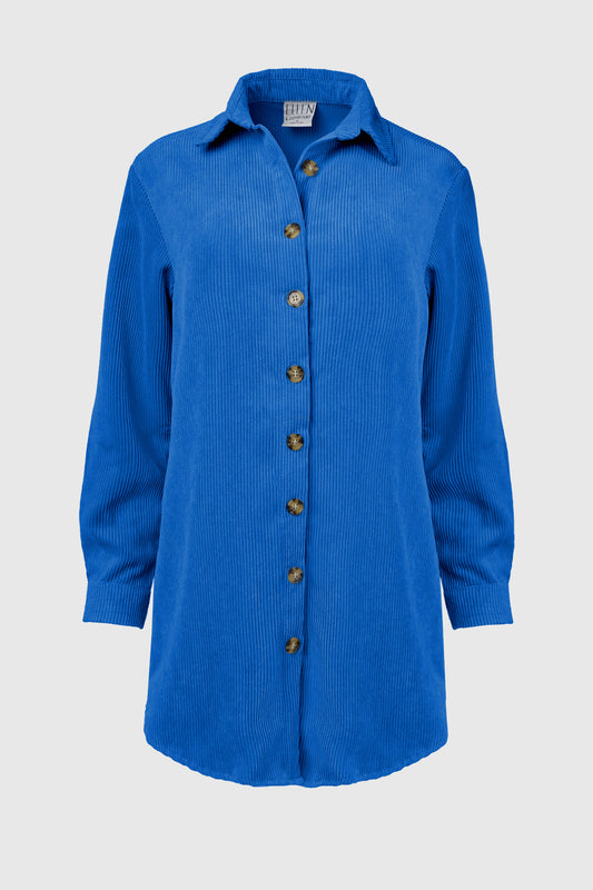 Corduroy Button Front Shacket Royal Blue