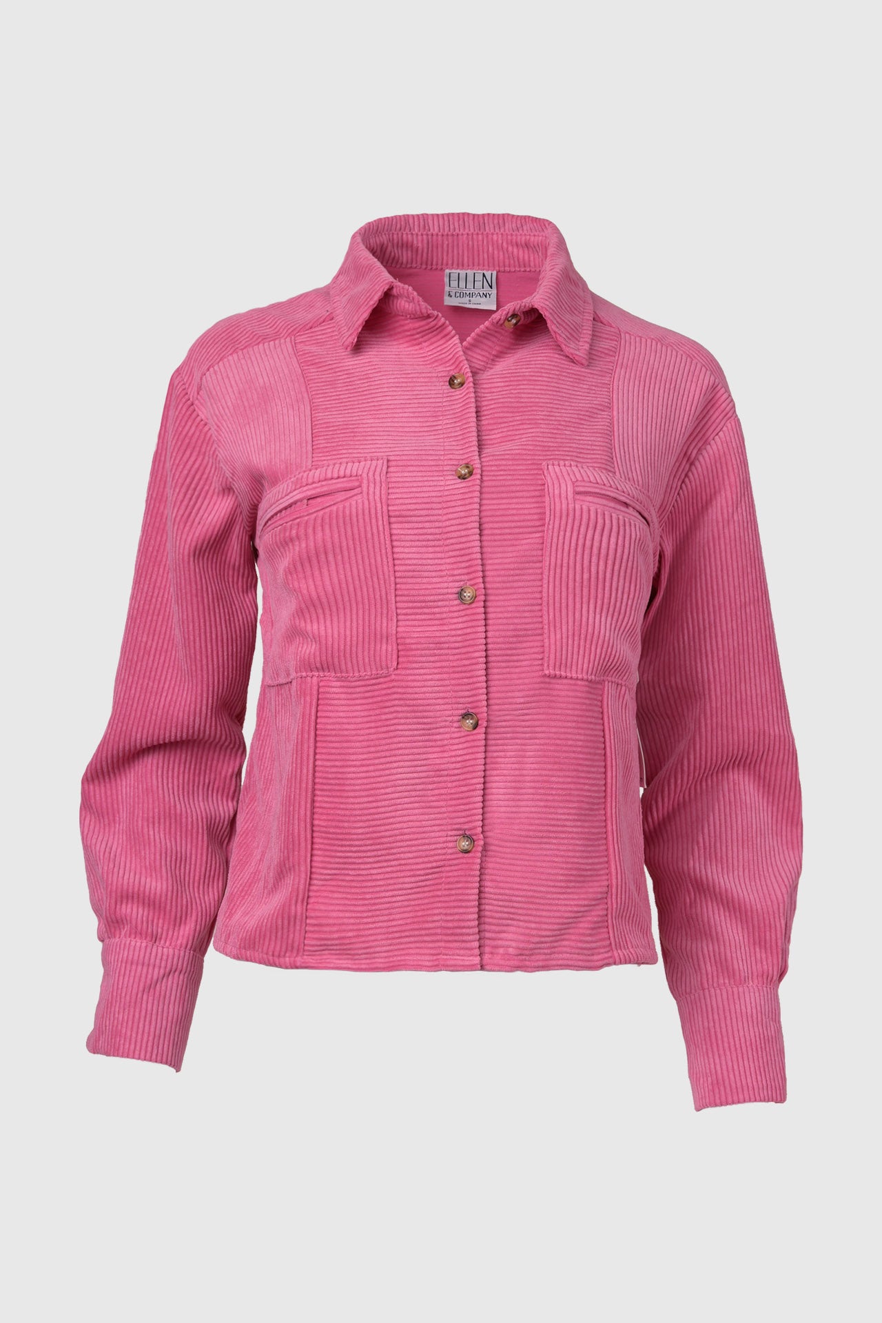 Button Front Corduroy Drop Shoulder Jacket Carmine Rose