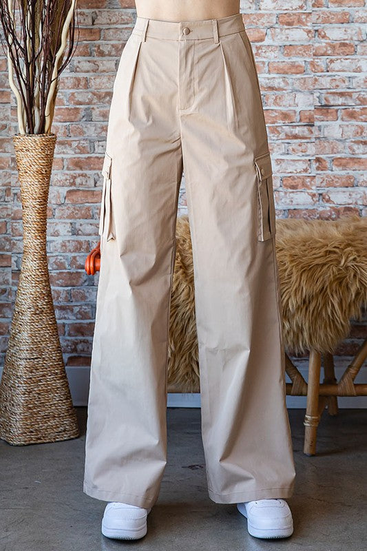 Busy Mornings Taupe Cargo Wide Leg Trousers