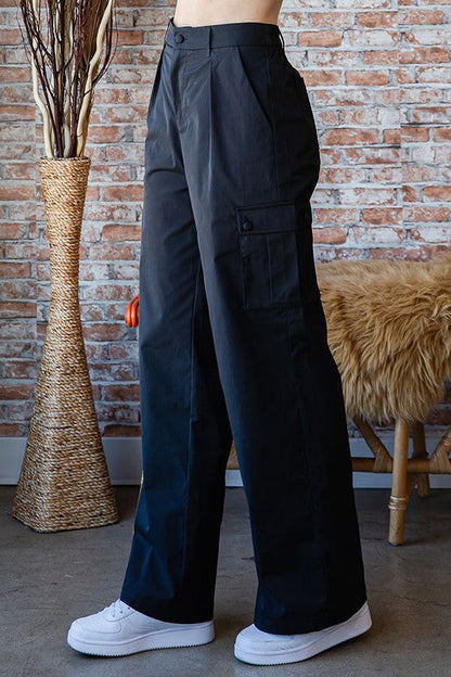 Busy Mornings Black Cargo Wide Leg Trousers