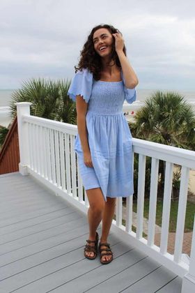 SS Scalloped Dress Sky