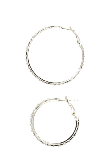 Medium Sterling Silver Hoops with Rectangular Gems