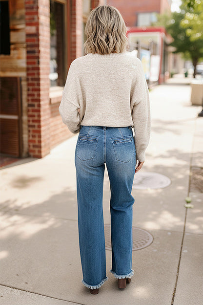 Buttoned Up & Flared Denim Jeans