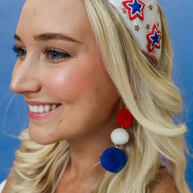 Tiered Red Pom, White Pom, Blue Pom Earrings