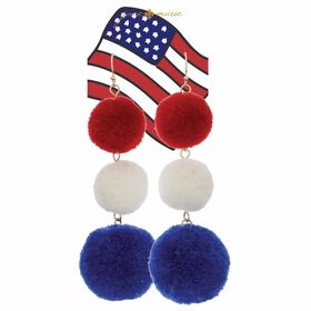 Tiered Red Pom, White Pom, Blue Pom Earrings